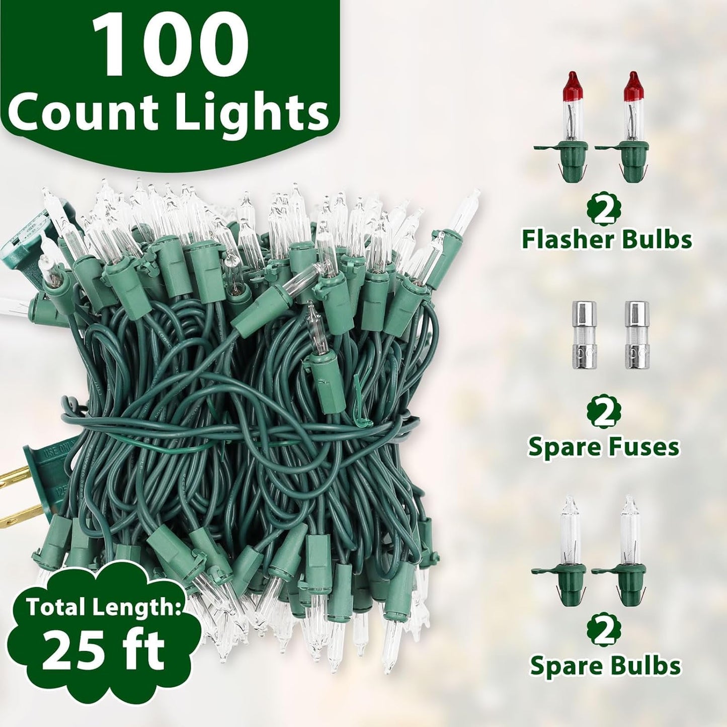 Clear Christmas Lights 25FT 100 Incandescent Bulbs Warm White Mini Lights with Green Wire for Christmas Tree, Garland, Thanksgiving, Wedding, Party, Home, Indoor & Outdoor Festival Decoration
