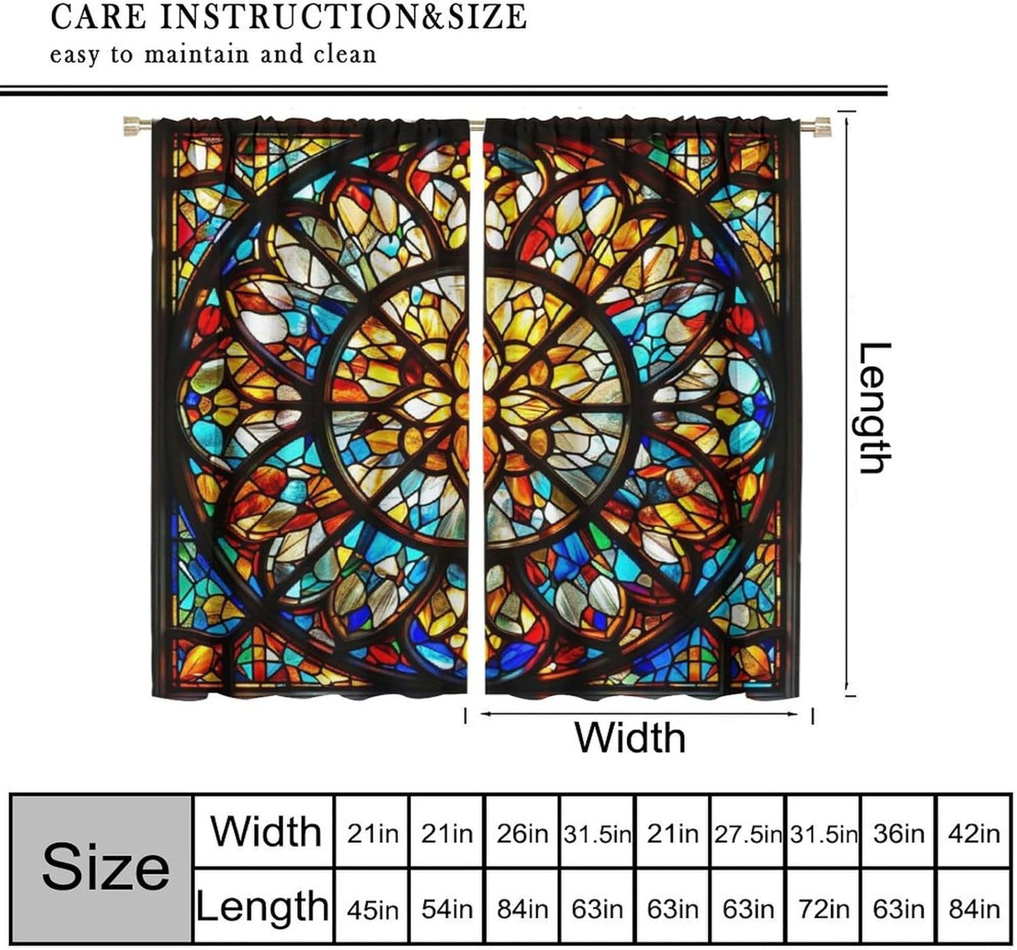 Stained Glass Curtains,Retro Mid Century Abstract Colorful Geometric Prints Home Decor Drapes for Bedroom Living Room Kitchen Window Treatment 2 Panels Set Total Size 84" W X 84" L Inch