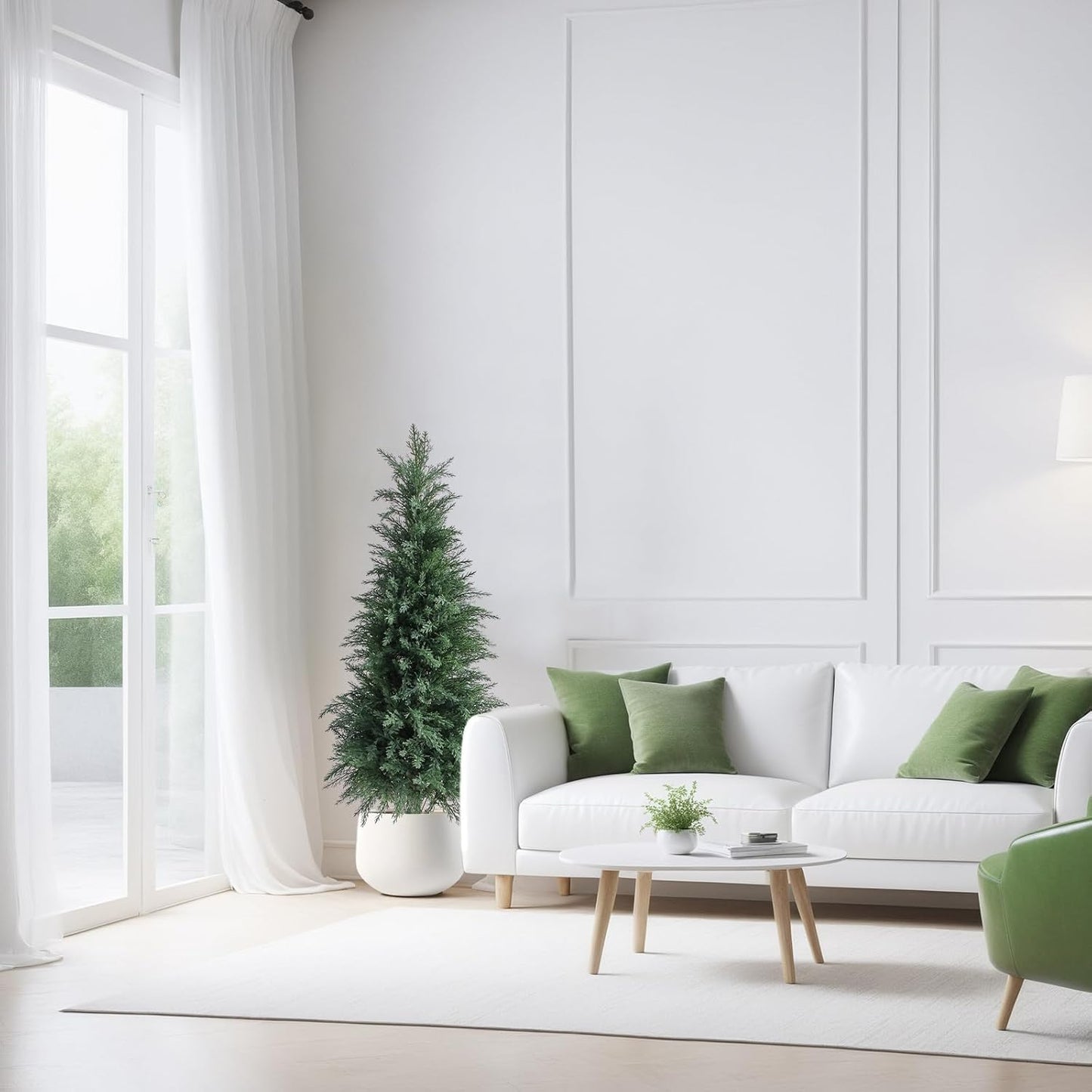 Artificial Cedar Topiary Trees 4FT Set of 2 Lifelike Faux Evergreen Cypress Bushes UV Resistant Outdoor Christmas Trees Realistic Potted Plants for Indoor Outdoor Decor