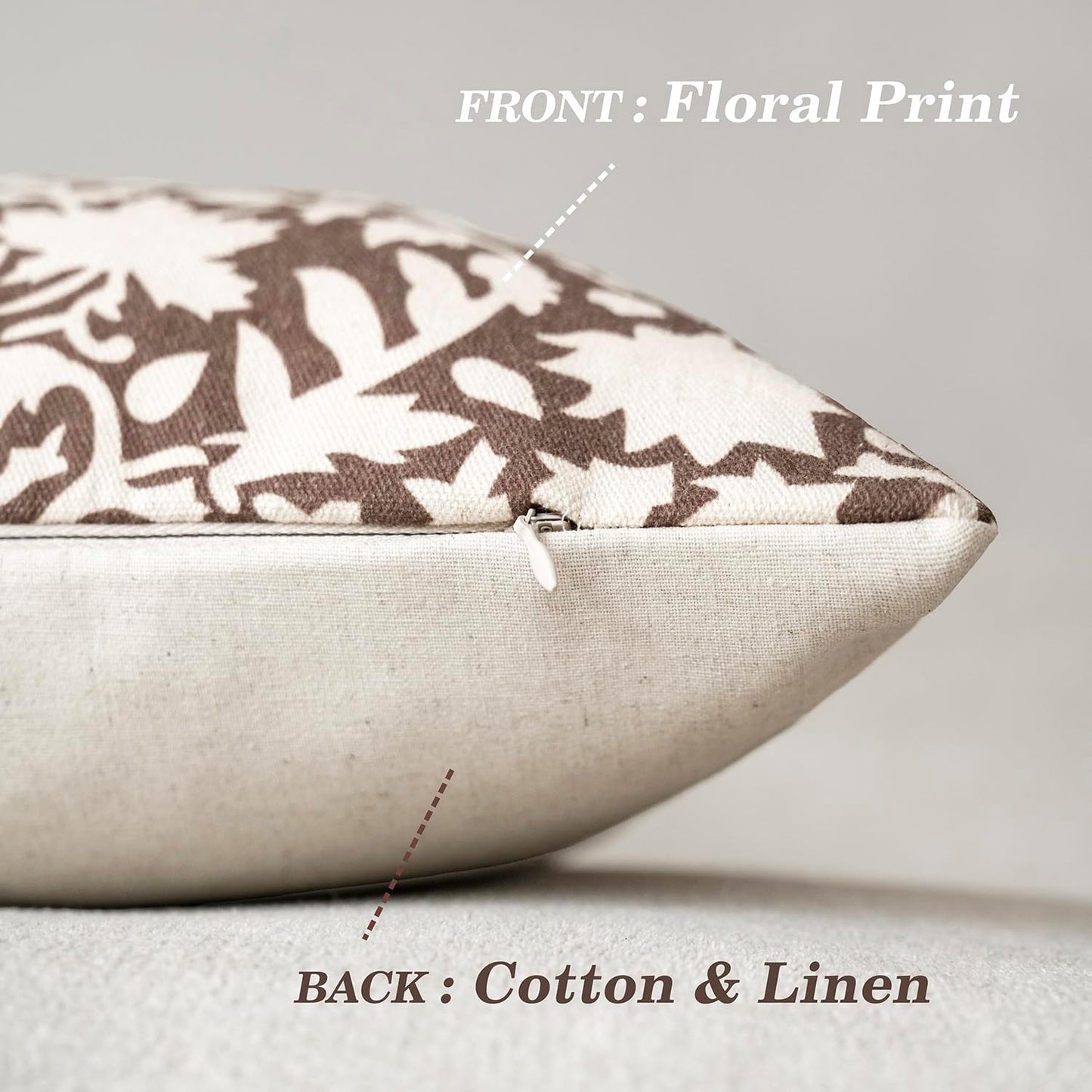 Foindtower Set of 2 Decorative Neutral Floral Throw Pillow Covers Accent Farmhouse Cushion Covers Boho Vintage Pillowcase for Couch Sofa Bedroom Living Room Home Decor Outdoor,20×20 Inch,Brown