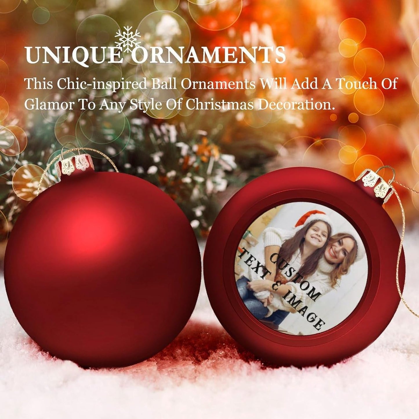 Personalized Christmas Ornaments - Custom Picture & Text Ornaments for Christmas 2024, Baby's 1st Christmas Ornament with Picture for Xmas Tree Custom Gifts for Family, Mom, Dad, Friend (Red)