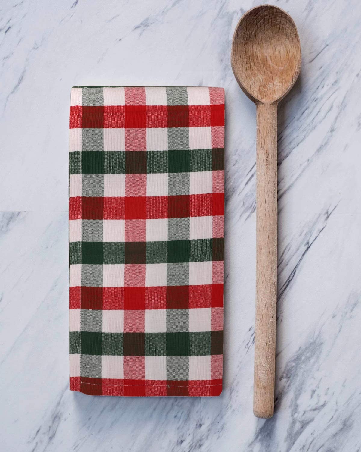 Christmas Kitchen Towels Set (6 Pack) – 100% Cotton, Absorbent Dish Cloths with Hanging Loop (X-Mas Checks, 20"x30")