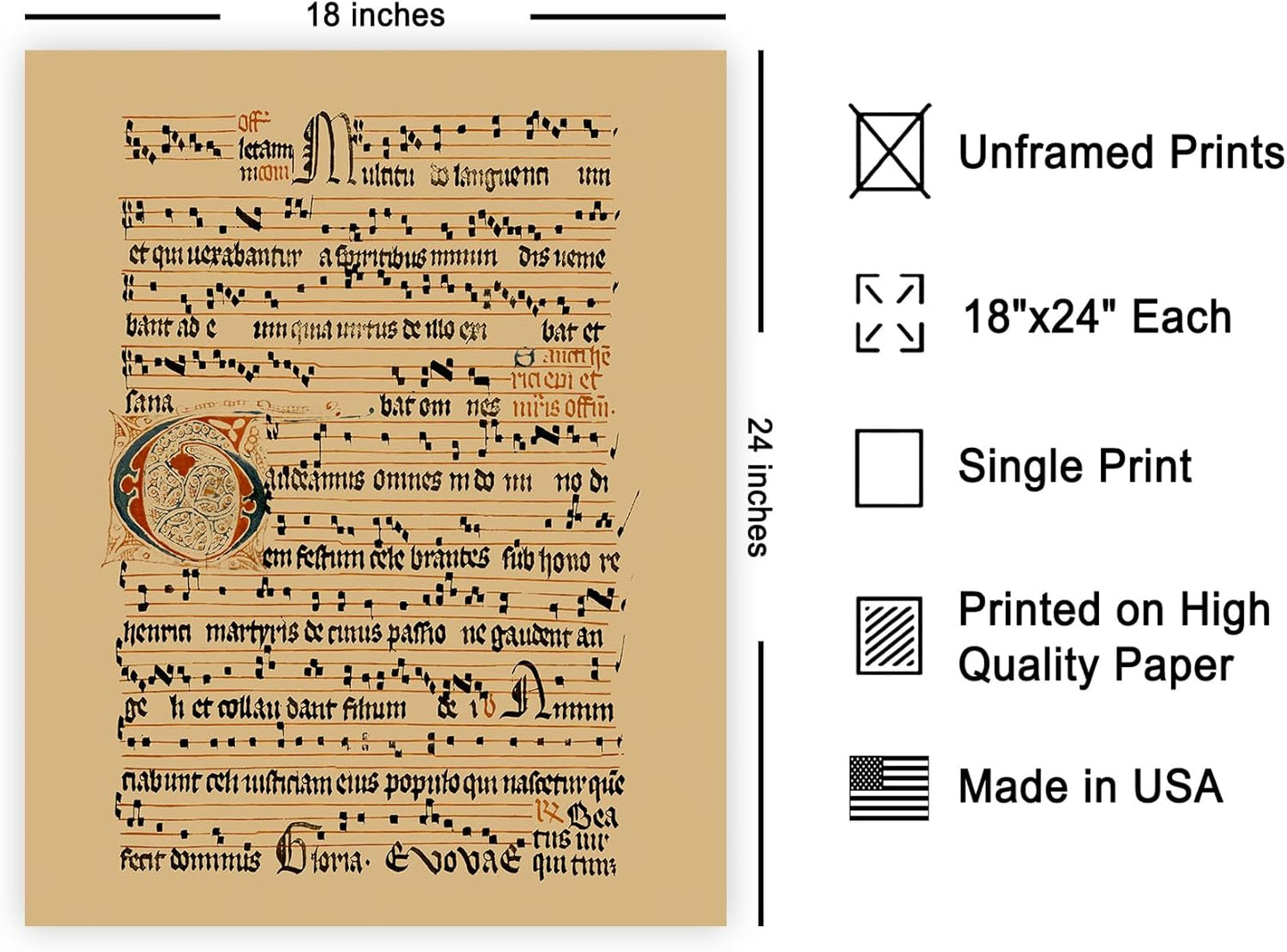 Poster Master Vintage Hymnal Poster - Retro Music Print - Gift for Artist, Friend - Graduale Aboense, Gregorian Chant Manuscript, Score - Wall Decor for Living Room, Bedroom, 18x24 Unframed Wall Art