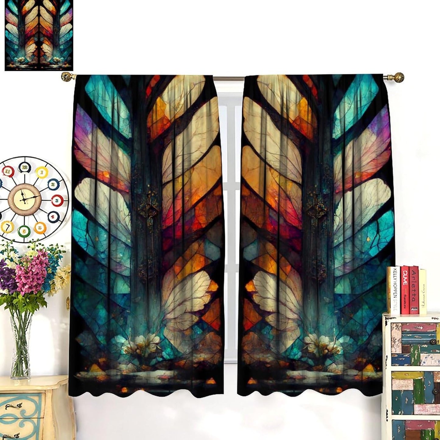 Stained Glass Curtains,Vintage Magical Colorful Abstract Art Home Decor Drapes for Bedroom Living Room Kitchen Window Treatment 2 Panels Set Total Size 42" W X 54" L Inch