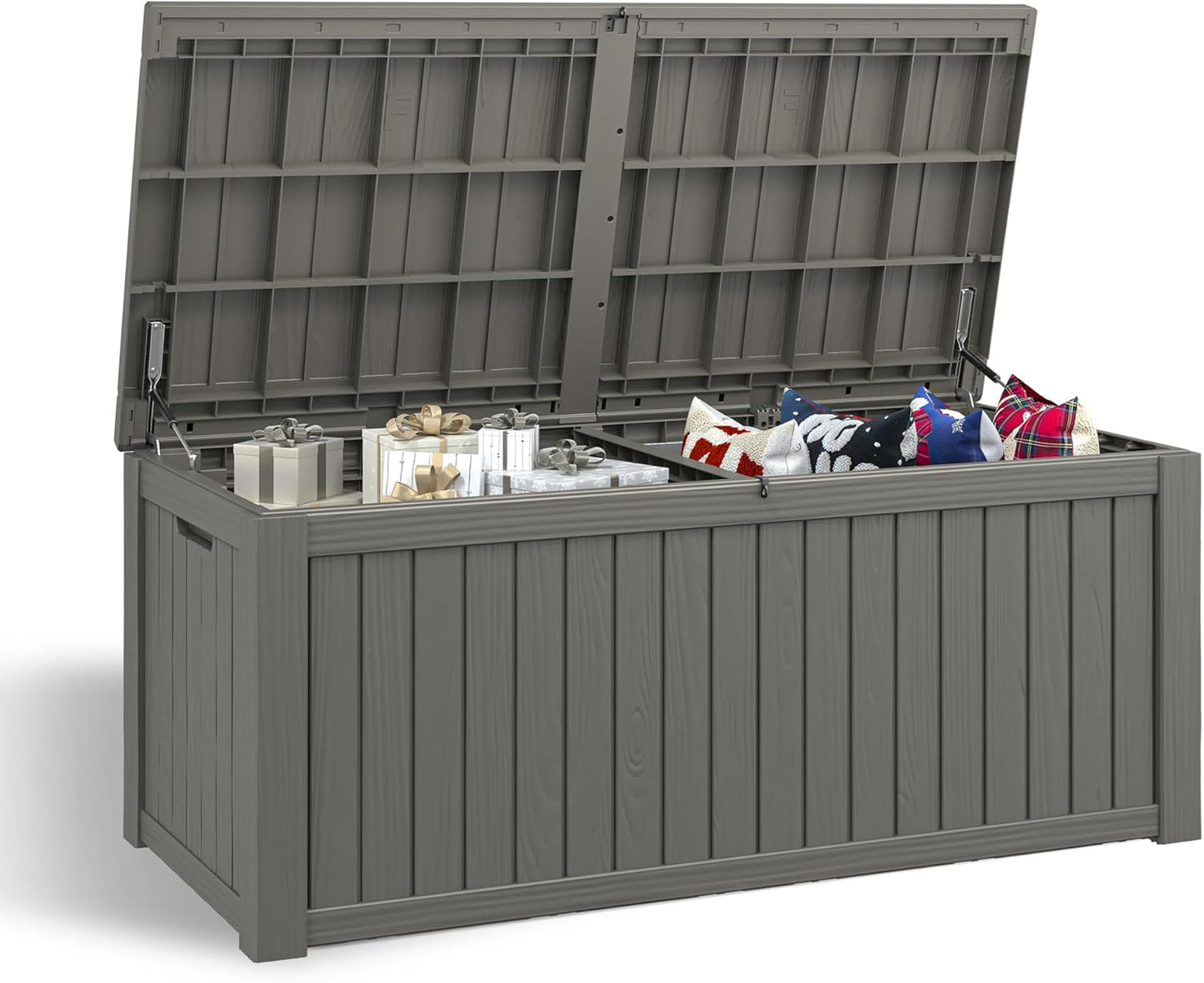 NUNU LAB 150 Gallon Outdoor Storage Box,Resin Large Sturdy Deck Box, Backyard Outside Storage Box Waterproof with Double Wall Panels,Package Delivery,Garden Outdoor Hose Bin