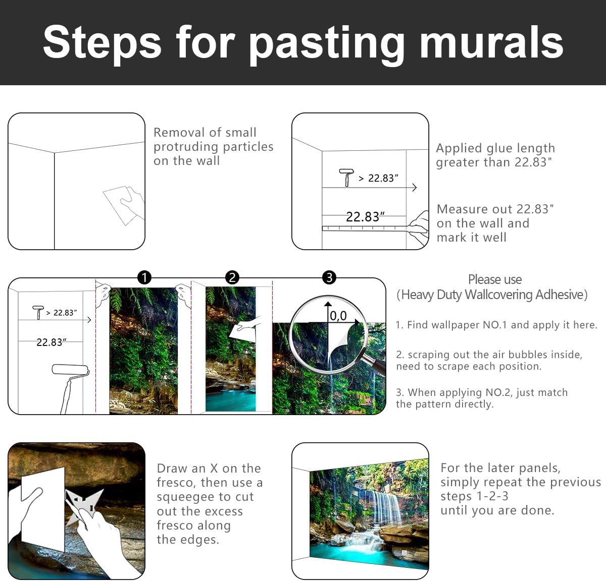 -Green Lake Waterfall Scenery Fabric Wallpaper Living Room Woodland Forest Mountain Bedroom Bathroom Wall Mural- 91"x65"（ not Peel and Stick）