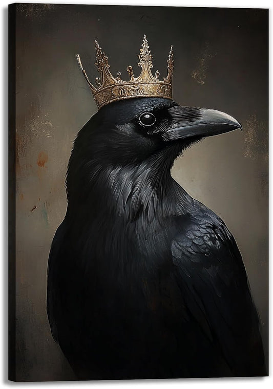 OAAPITI Raven King Wall Art Mysterious Black Bird Painting Dark Gothic Animal Canvas Print for Living Room Bedroom Home Office Inspirational Decor(Artwork-8,12"x18")