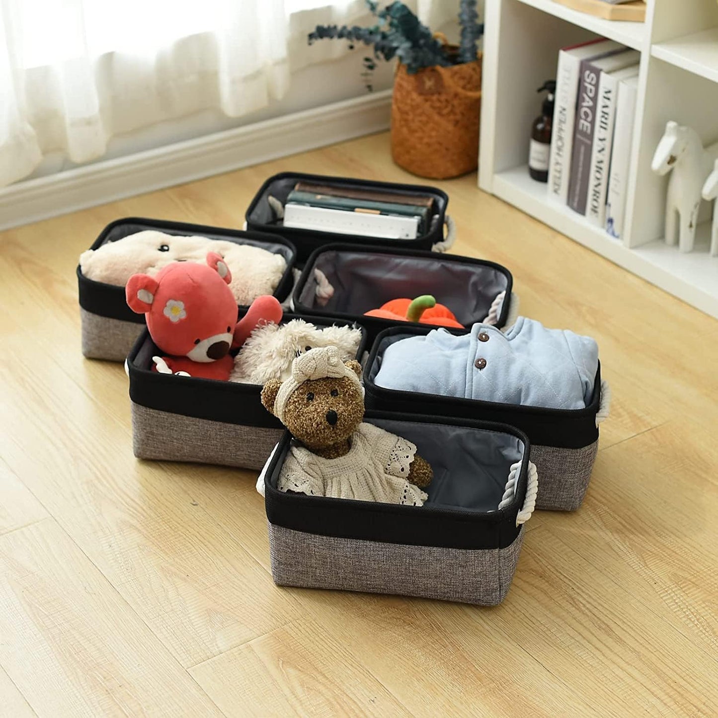 TheWarmHome Storage Basket for Organizing - 12x8x5.2 inch 1 Pack Fabric Storage Cubes, Baskets for Gifts Empty for Closet Organizer Dog Gift Cloth Toy (Grey & Black)