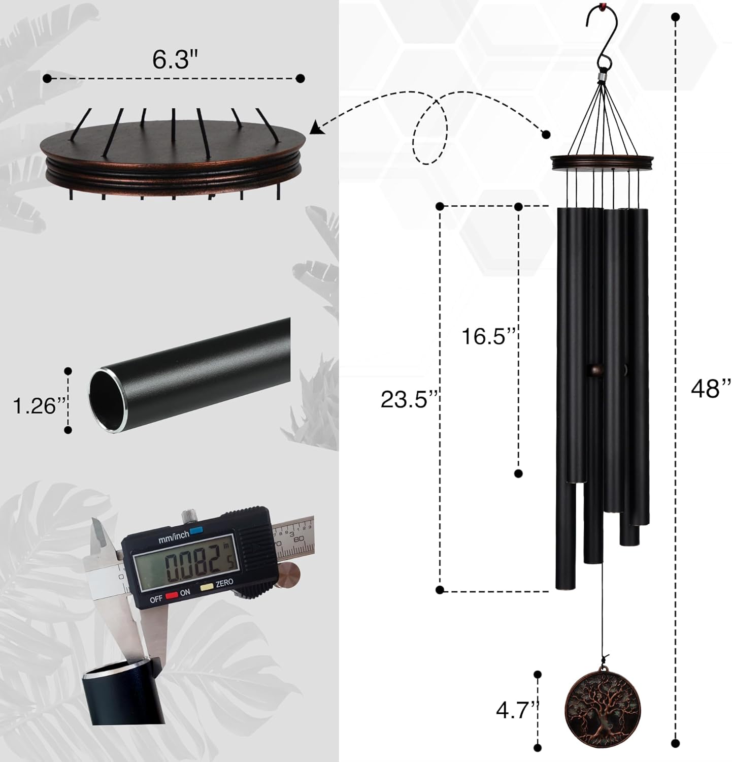 Vanquer Large Wind Chimes for Outside Deep Tone - 46'' Wind Chimes Outdoor Clearance, Memorial Windchimes, Sympathy Gift, Outdoor Décor, Patio, Home Décor, Vintage Black (46" Tree of Life)