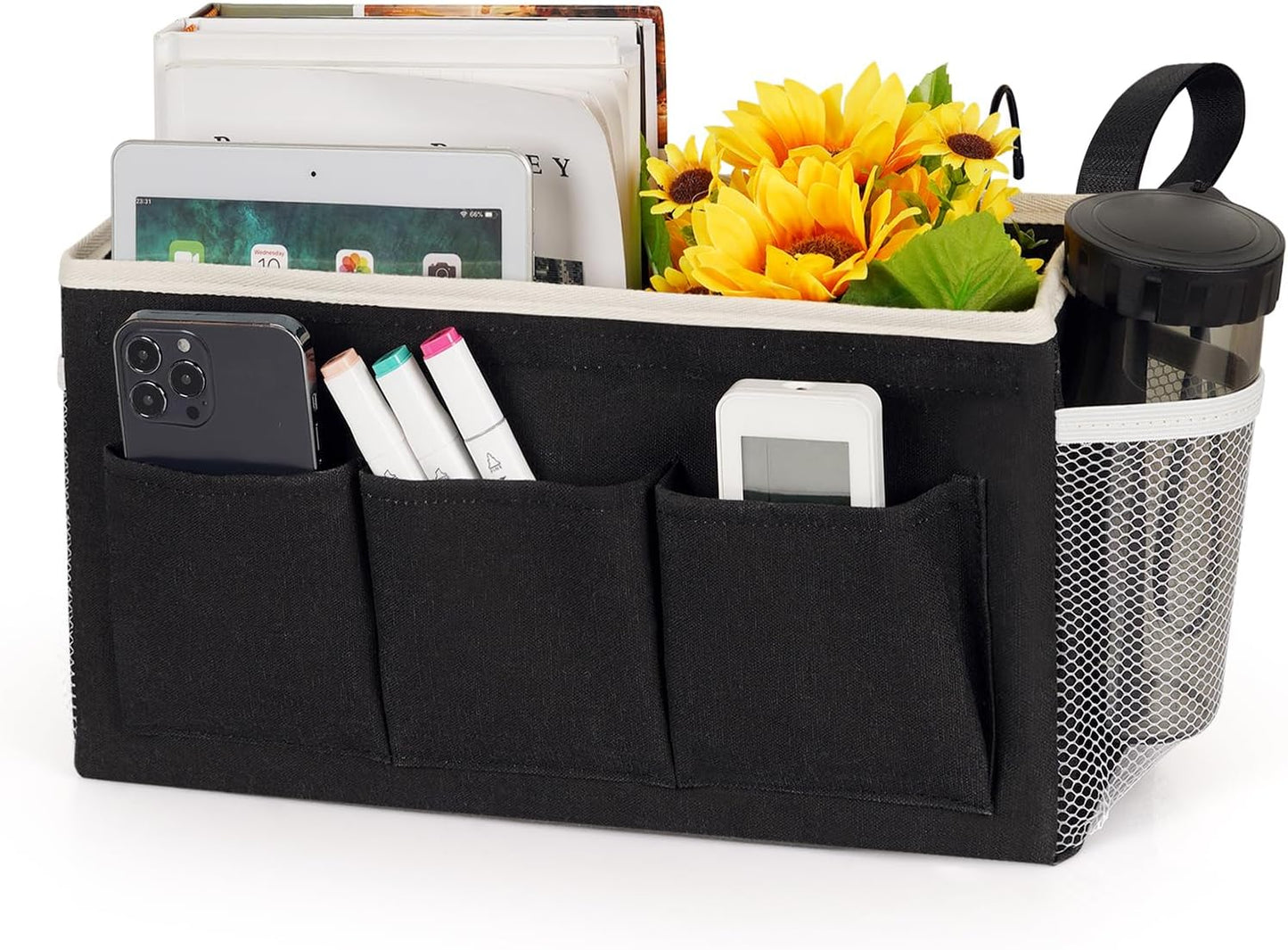 Bedside Storage Caddy/Bedside Hanging Storage Bag for Headboards Bunk Beds Dorm Rooms Book Phone Magazine Holder (New Black)