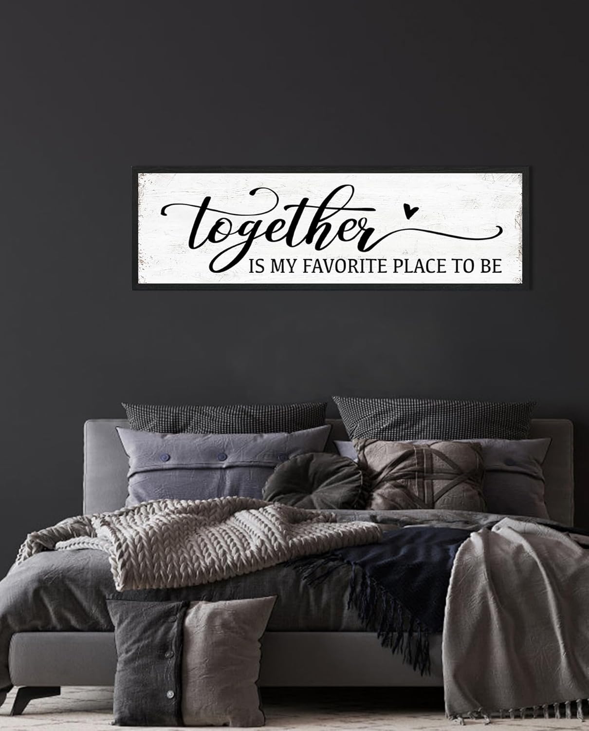 Together is My Favorite Place to Be Sign: Couples Bedroom Wall Decor Above Bed Modern Framed Farmhouse Rustic Family Signs Master Bedroom Wall Decor Hanging Wall Plaques with Sayings 12" x 40"
