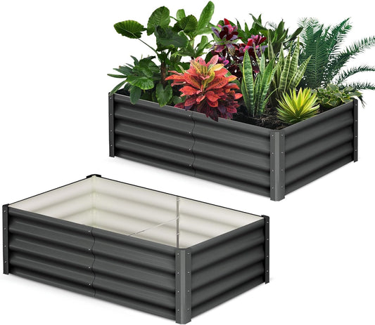 Large Outdoor Planter Boxes Kit Set of 2,6x3x1ft Galvanized Raised Bed Planter with Open-Ended Base Design, Elevated for Outdoor Plants, Durable Raised Bed for Gardening,Green