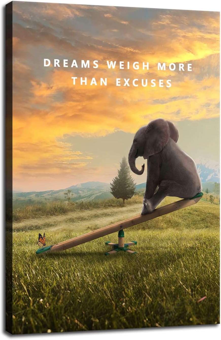 Dreams Weigh More Than Excuses Motivational Canvas Wall Art Inspirational Life Poster Inspiring Quote Picture Home Office Decor Painting Framed and Stretched Ready to Hang [24''W x 36''H]