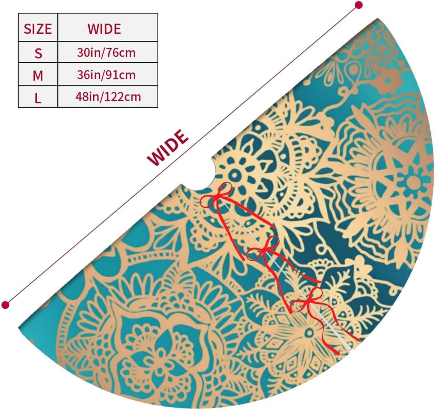36" Large Christmas Tree Skirt, Elegant Teal Green Mandala Pattern Pattern Tree Mat Base Cover for Xmas Festive Holiday Party Decoration Ornaments