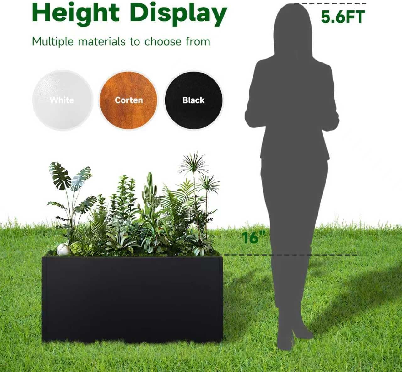 Galvanized Steel Planter Black Metal Outdoor Planter Powder Coated 32" x 12" x 16" Pot Metallic Heavy Pot Indoor & Outdoor, Commercial & Residential (L32 x W12 x D16, Black)