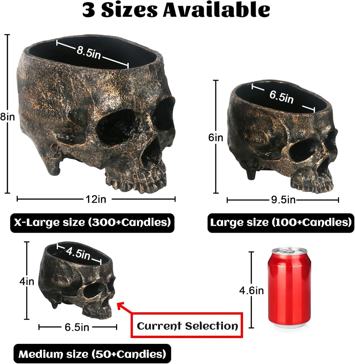 Halloween Skull Candy Dish- Deep Skull Head Halloween Candy Bowl Holder Artificial Resin Skulls Decor Indoor Outdoor Table Centerpieces Flower Pot Plant Office Pen Holder Desktop Ornaments - Bronze