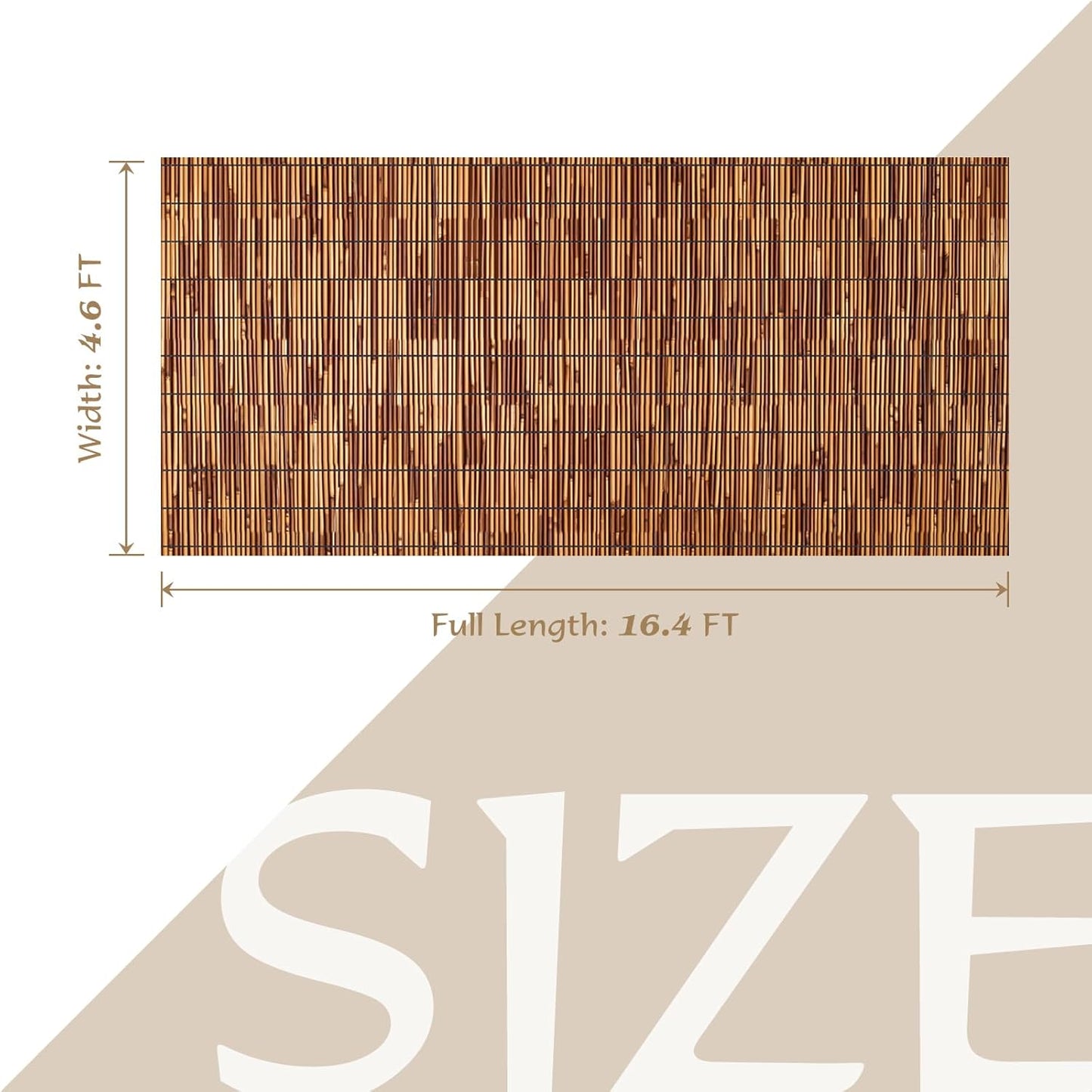 Natural Reed Fencing Rolls,2PACK 4.6FT X 16.4FT Reed Screen Curtain Fence Covering Privacy Bamboo for Outdoor Backyard Patio（Brown）