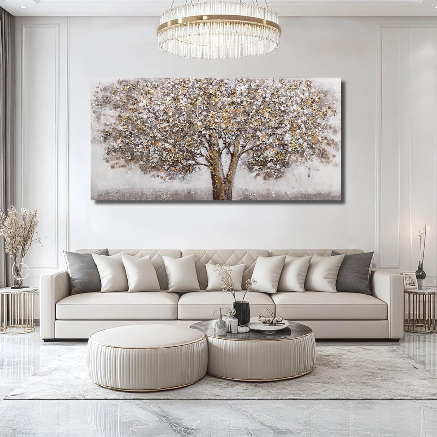 CHUDANHAO Large Canvas Wall Art Decorative Paintings Grey Room Decor Gold Tree Picture Scenery Artwork for Living Room Bedroom Hotel 29"x58"
