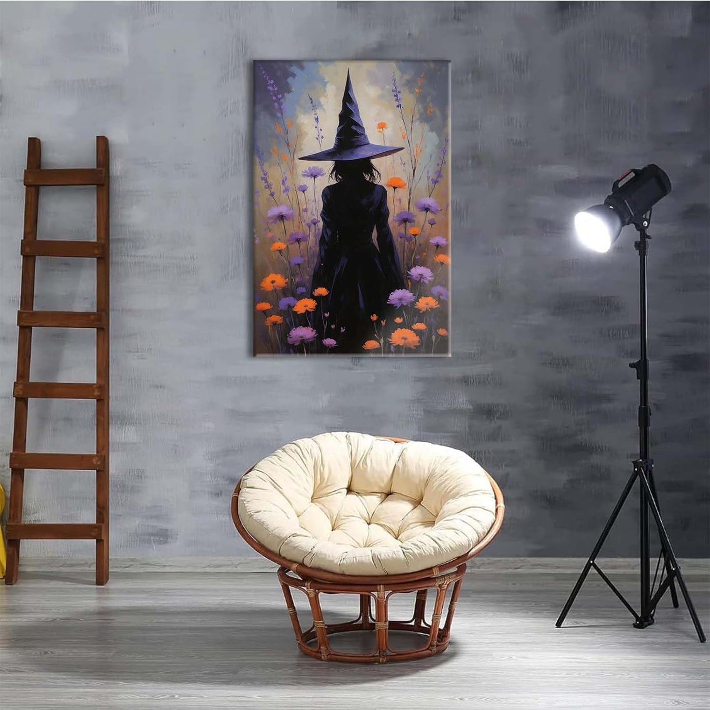 JFHCQJPK Country wildflower witch canvas print halloween mashup art witch purple decoration bohemian elegant art poster20x30in Frameless