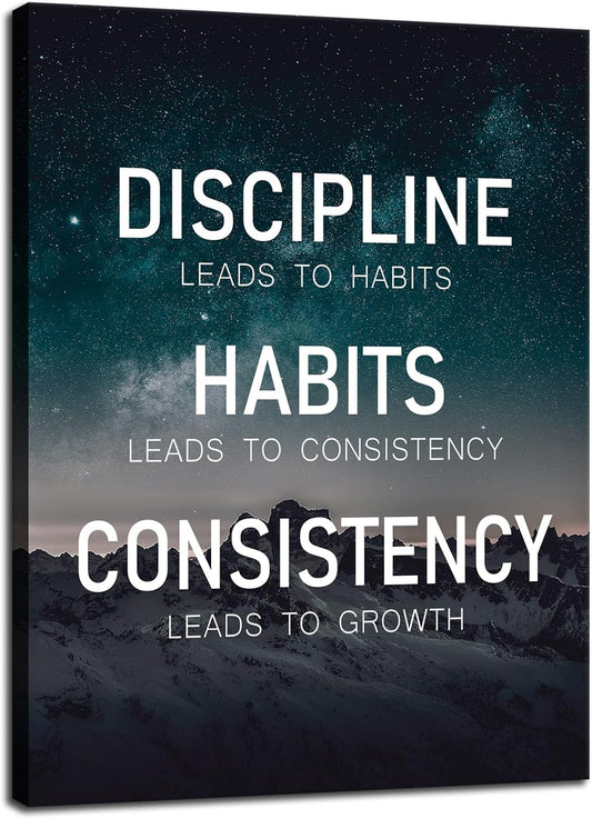 Motivational Poster Discipline Habits Consistency Growth Inspirational Wall Art Canvas Prints Artwork for Office Modern Home Decor Painting Pictures Stretched and Framed Ready to Hang [30''Wx 40''H]