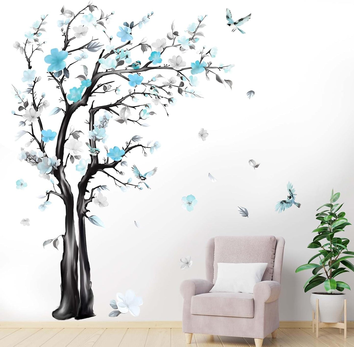Large Watercolor Tree Wall Decals - Flower Tree Branch Wall Stickers - Bedroom Living Room Sofa TV Background Home Wall Decor