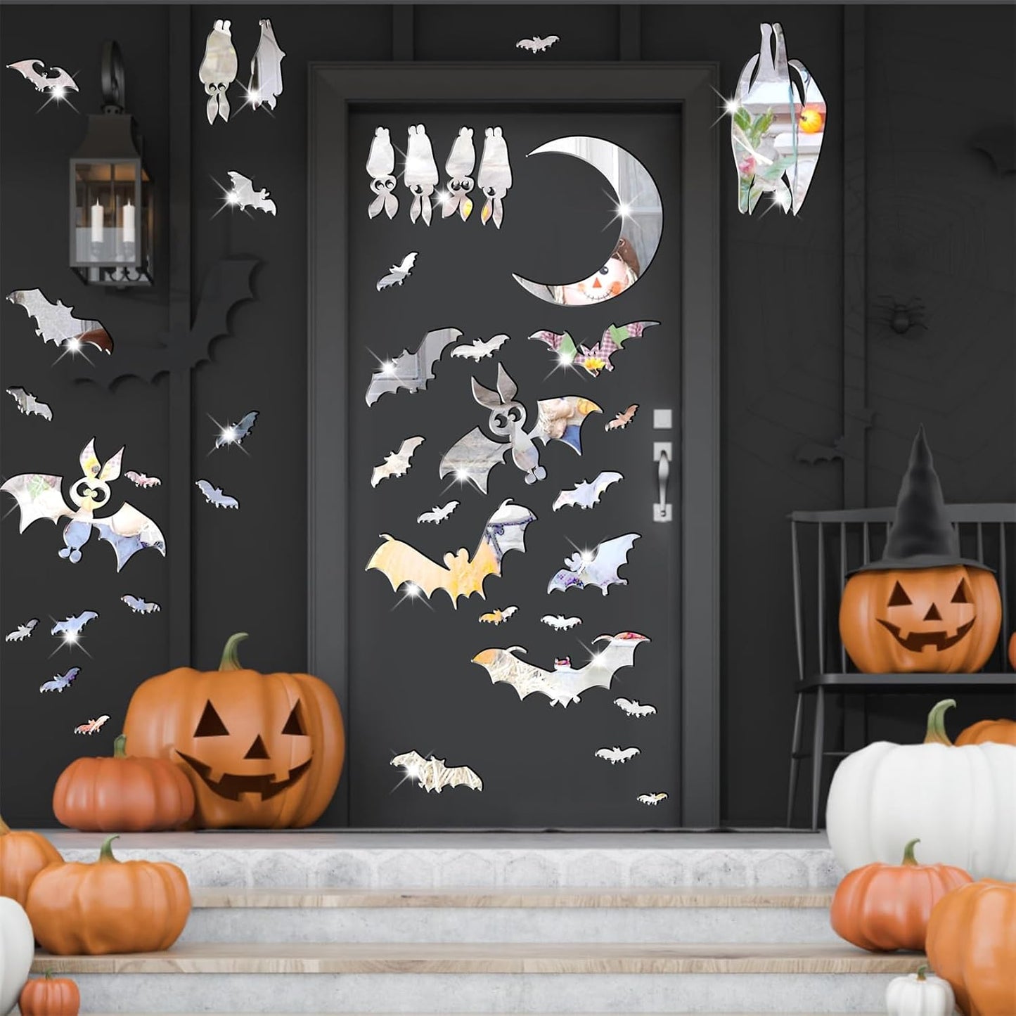Easma Halloween Bats Wall Stickers 3D Scary Bats Decor for Door Decals Haunted House Party Decorations Silver Removable Halloween Wall Decal Peel and Stick for Kids Baby Bedroom Bathroom Playroom