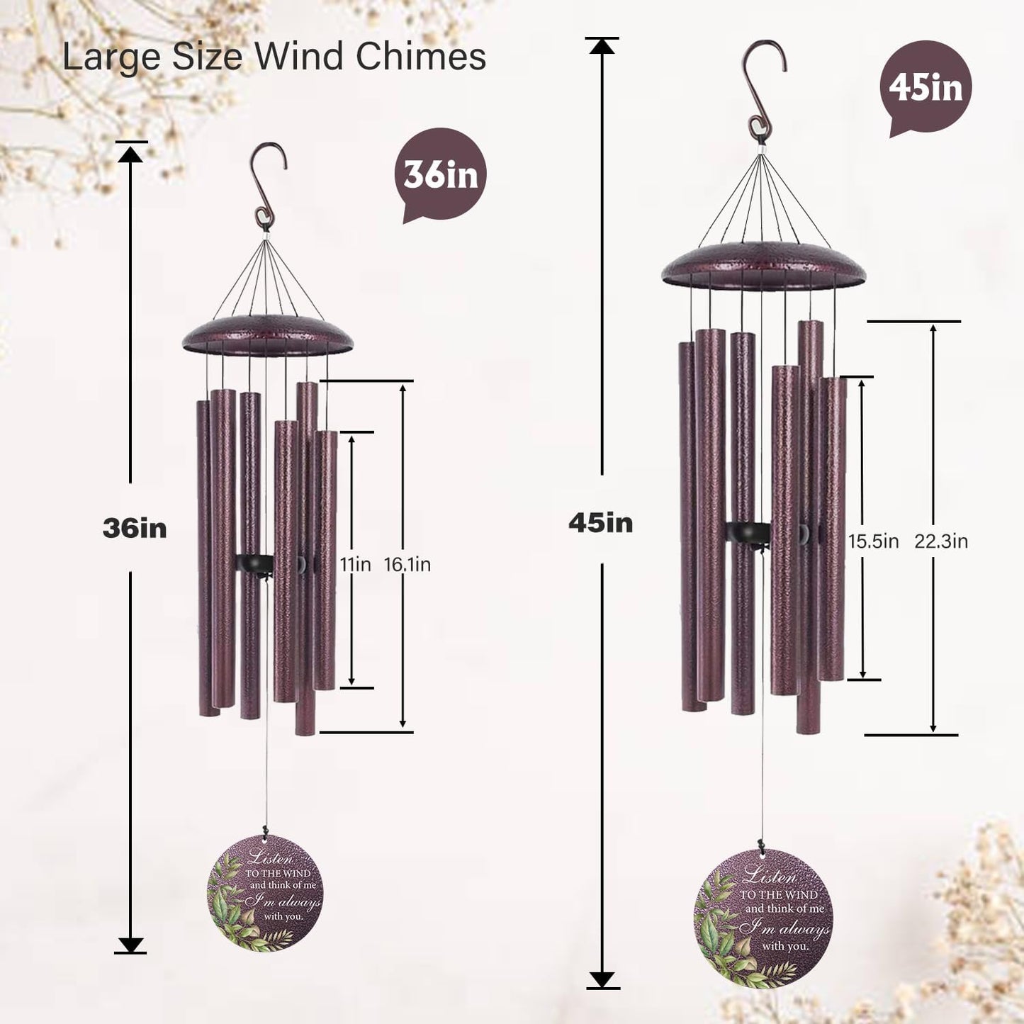 ASTARIN 36" Large Deep Tone Personalized Sympathy Wind Chimes, Memorial Wind Chime for Loss of Mother Father Loved One, Bereavement Gifts Decor Outdoor Patio Garden Graveyard