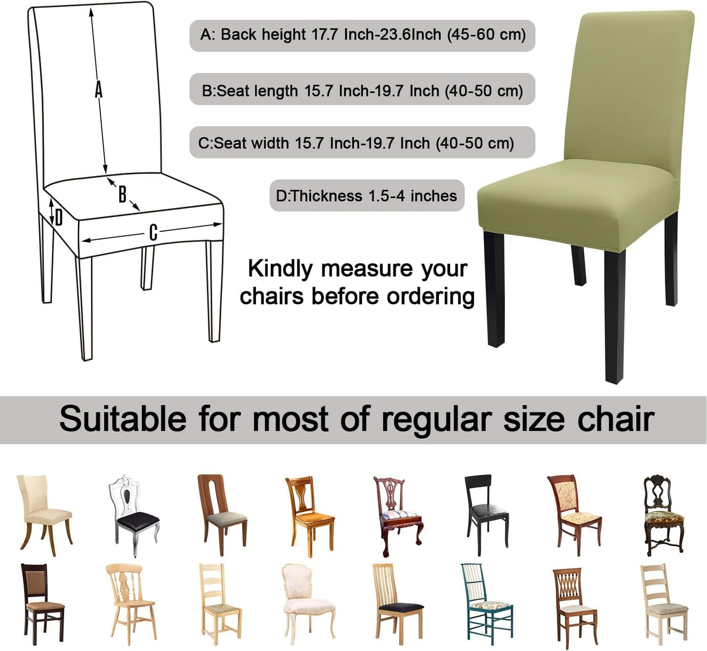 JQinHome Sage Green Chair Covers for Dining Room Set of 4, High Stretch Removable Washable Parsons Chair Slipcover for Home Party Hotel Wedding Ceremony (4PCS,Sage Green)