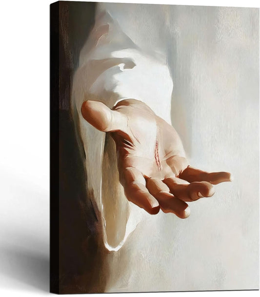 Framed Canvas Jesus Hands Wall Decor Wall Art Gallery Decor Unique Print Wall Decor for Living Room Bedroom Church Home Decor 16x24 Inch Ready to Hang