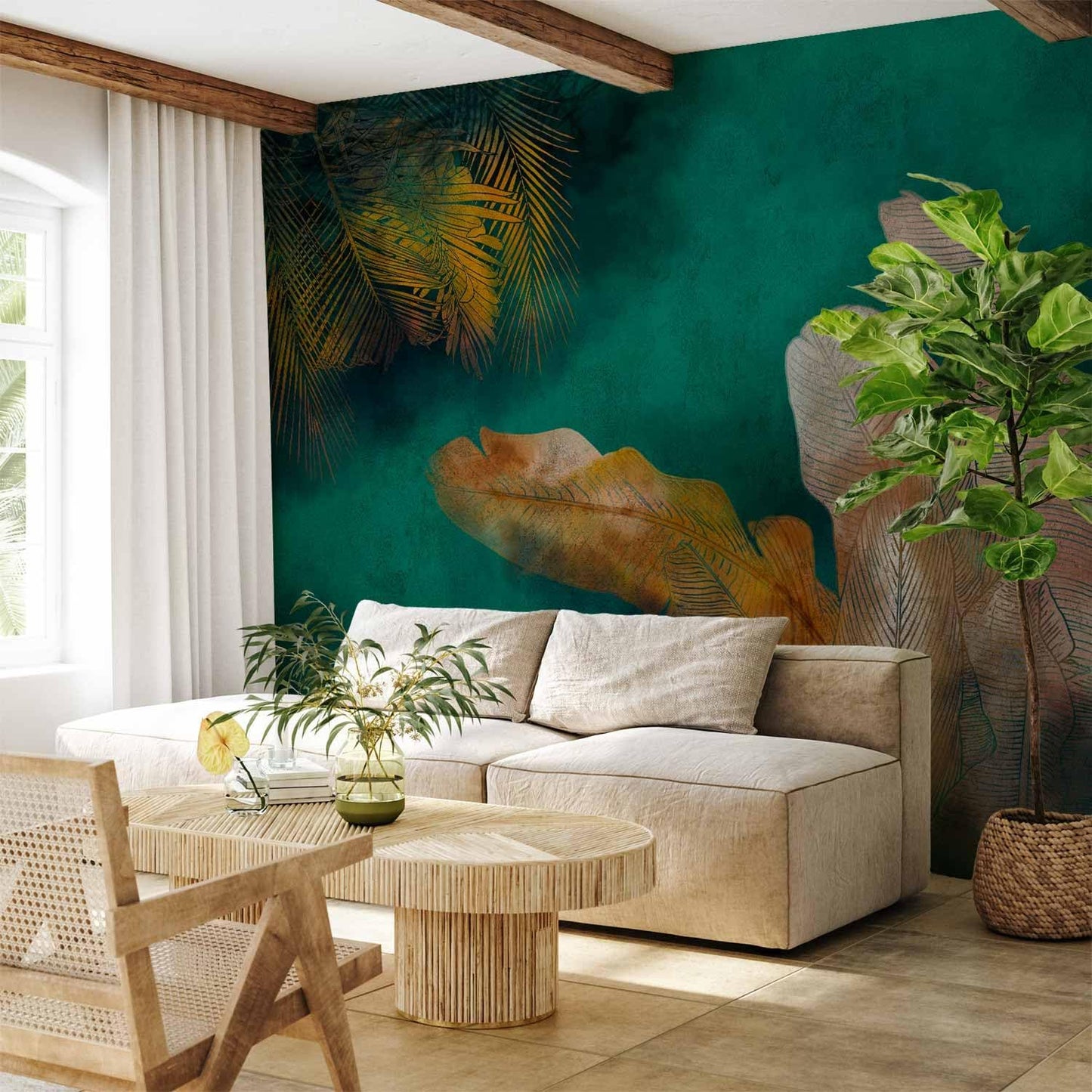artgeist Wall Mural Jungle 154x110 in - XXL Peel and Stick Self-Adhesive Wallpaper Removable Large Sticker Foil Wall Decor Print Picture Image Design Leaves Green Yellow Nature b-A-0825-a-a
