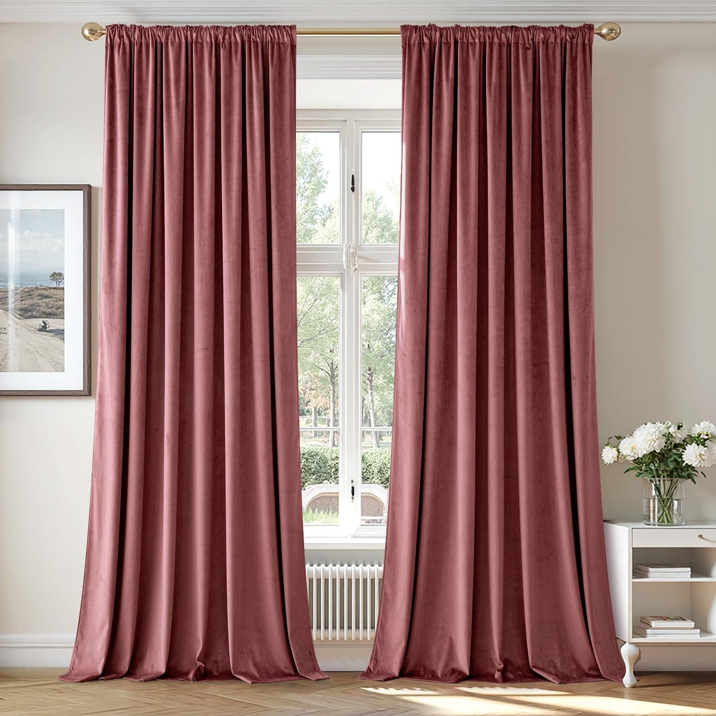 MIULEE Dusty Rose Pink Velvet Curtains 96 Inches Long, Thermal Insulated Blackout Drapes for Bedroom Living Room Patio Door, Light Blocking Window Panels, Rod Pocket, Set of 2 W66 x L84