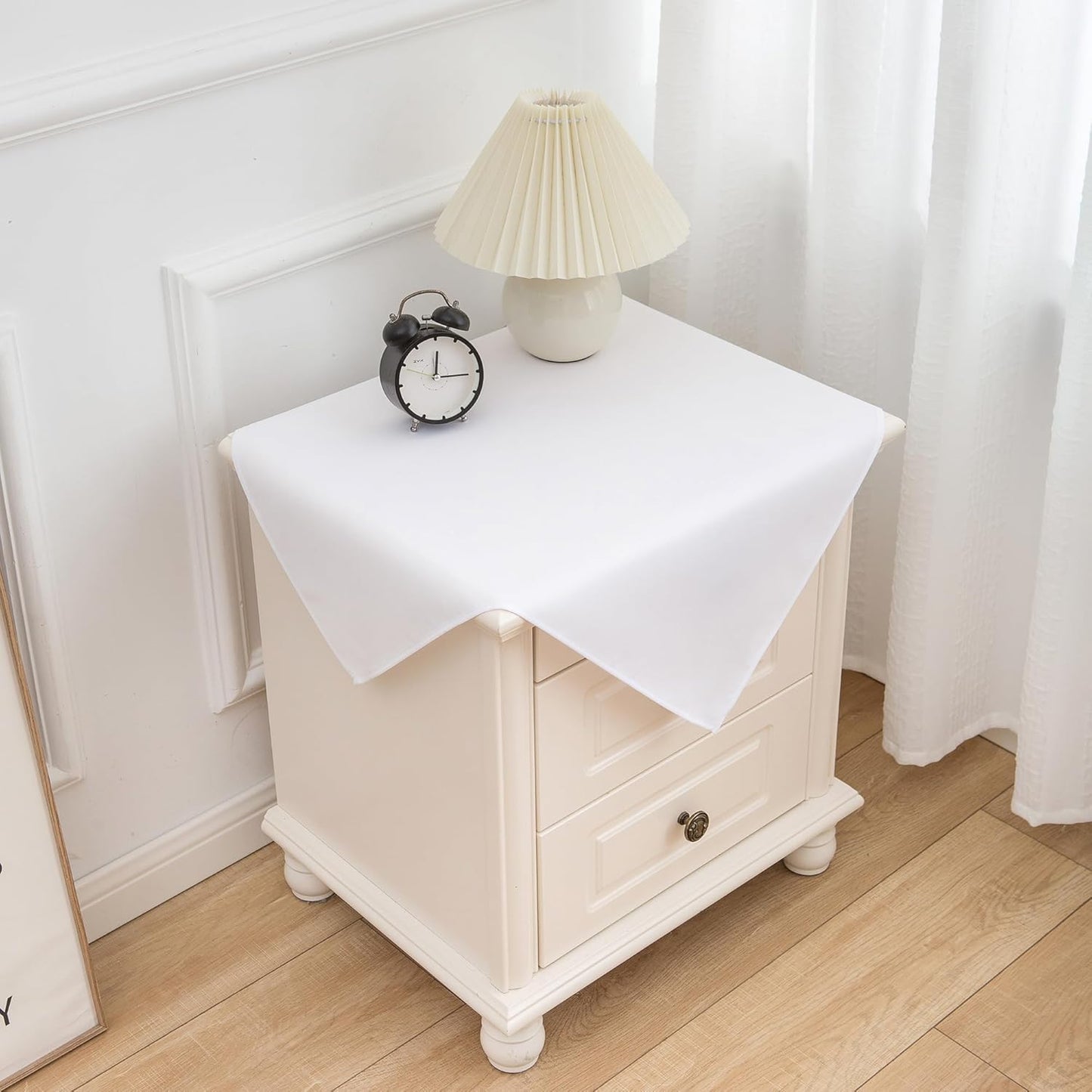 sancua 2 Pack Small Square Tablecloth 24 x 24 Inch White, Stain and Wrinkle Resistant Washable Polyester Table Cloth Decorative Solid Fabric Table Cover for Nightstand End Bedside Tables