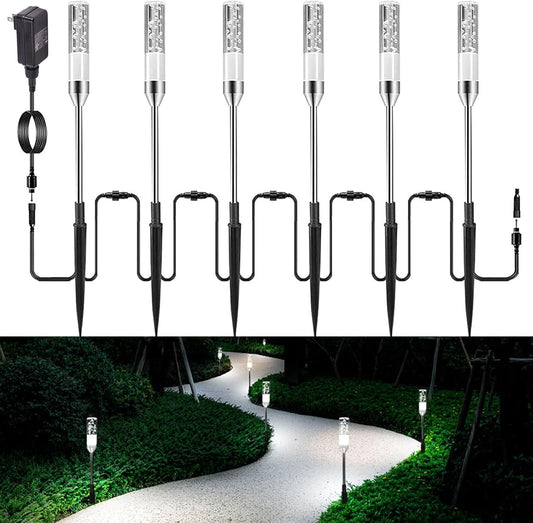 Pathway Lights Outdoor,12V Low Voltage Landscape Lighting, 6 Pack 570 Lumen Bright LED Path Lights, IP65 Waterproof Extendable Garden Lights for Yard Walkway Patio Lawn, 6000K