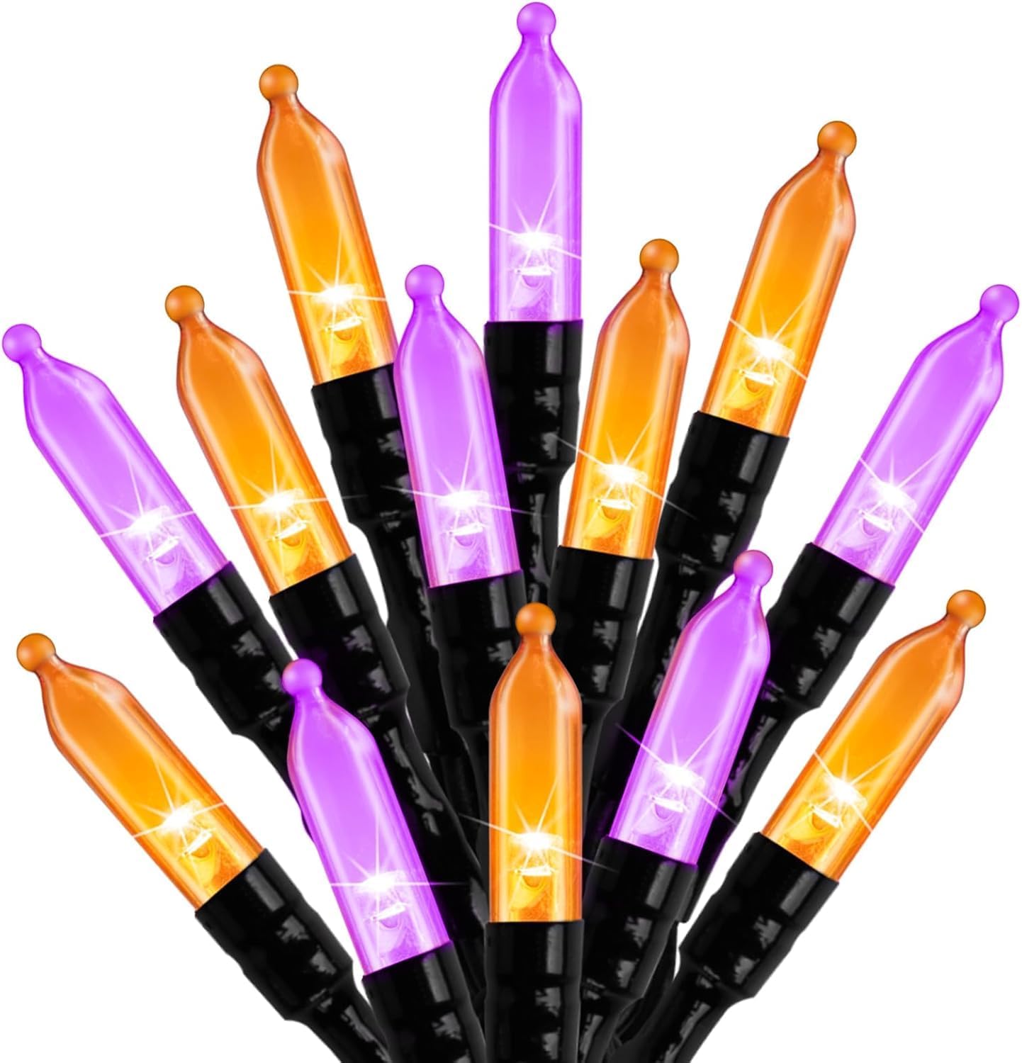 Battery Operated Halloween Indoor String Lights, 8 ft 20 LED Orange and Purple Mini Tree Lights with Timer, Indoor Outdoor Patio Garland Window Decor for Party Christmas Halloween Decorations