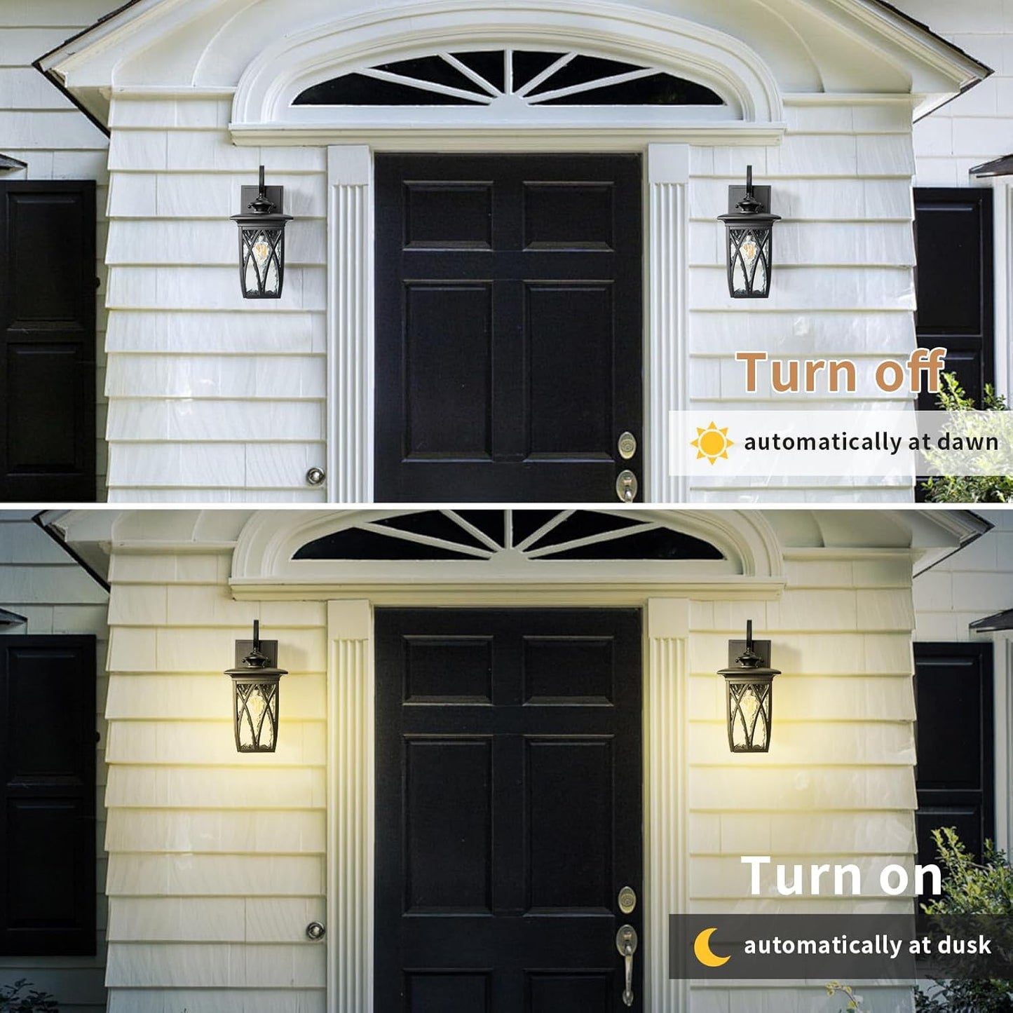 JYZ Dusk to Dawn Outdoor Wall Lantern, Craftsman Style Large Exterior Sconce Light with Water Ripple Glass, Traditional Porch Light Fixture Wall Mount Lamp for Front Porch Doorway Garage Patio Garden