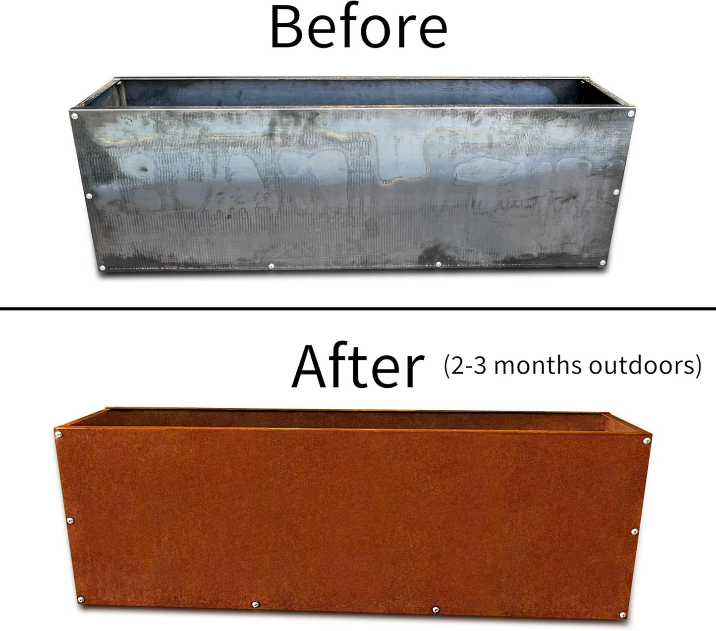 DIY CARTEL Corten Steel Rectangular Outdoor Planter Box, Rustic & Modern Farmhouse Design, Large Raised Metal Garden Bed for Commercial & Residential Use (48in x 10in x 16in)