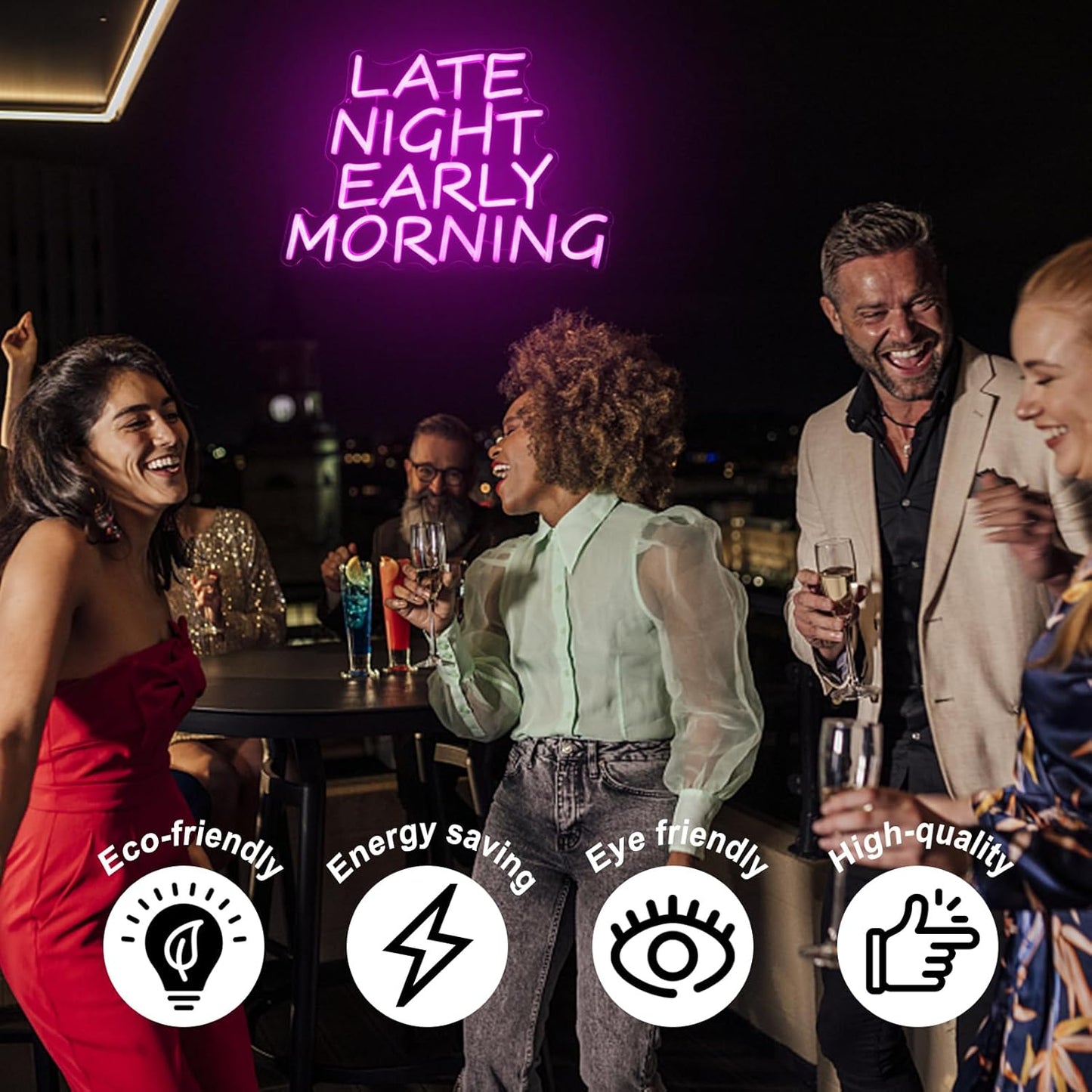 Bar Neon Sign Late Night Early Morning Neon Signs for Wall Decor Beer LED Neon Sign Pink Letter Neon Light Sign Dimmable Neon Lights for Bedroom Bar Party Hotel Club Party Man Cave Decor