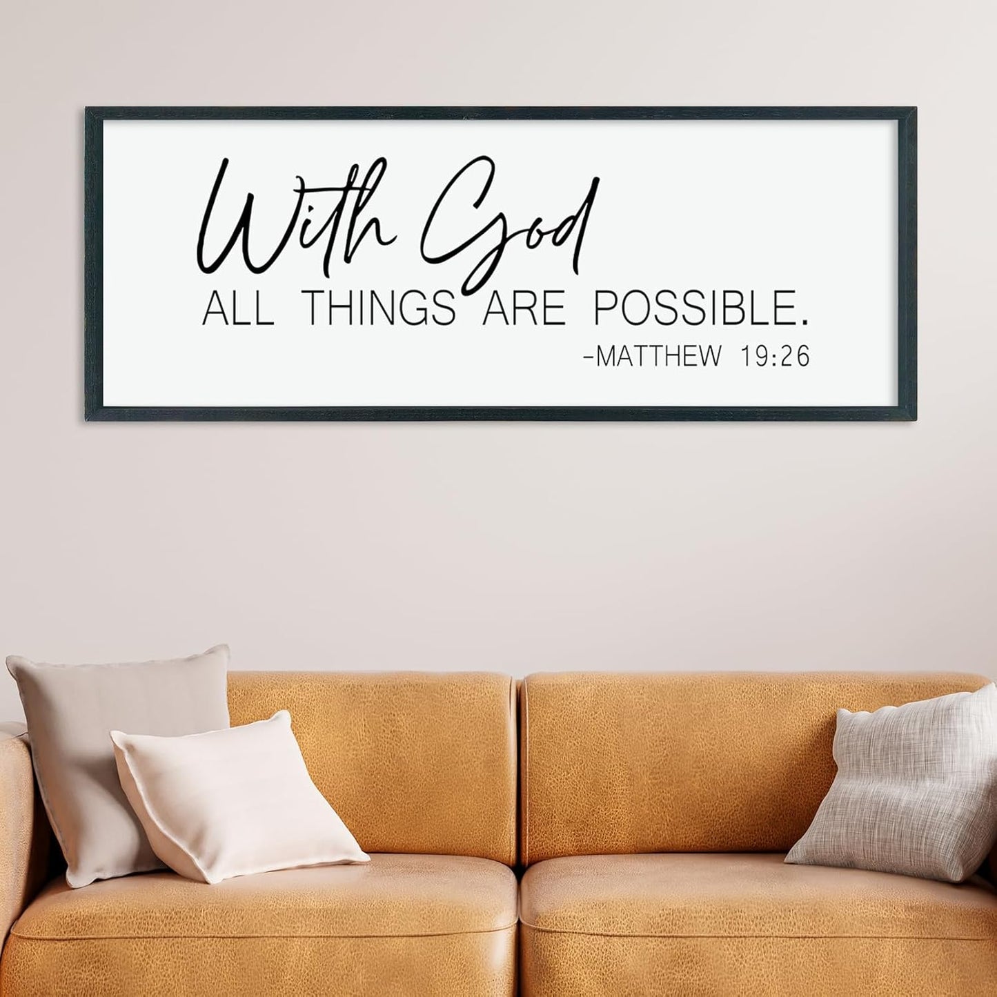 LuZhiQiang With God All Things Are Possible Wall Decor 40"×15" Matthew 19:26 sign Bible Verse Scripture for Living Room Large Wood Framed Wall Hanging Art (Black)
