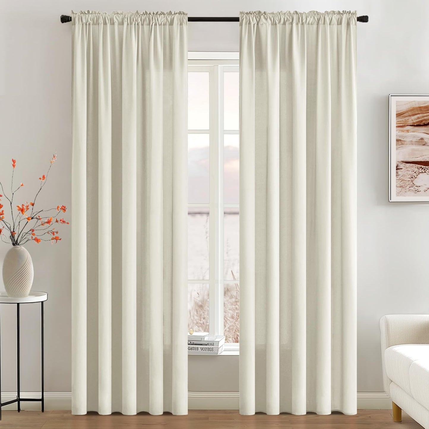 MIULEE Ivory Privacy Sheer Curtains That Let Light in 90 Inches Long Non-See-Through Semi Sheer Curtain Light Filtering Window Curtains Drapes for Living Room Bedroom 2 Panels Set 42 X 90