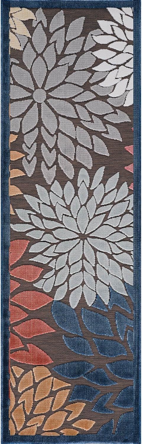 Beverly Rug Outdoor Runner Rug 2x7 Modern Floral Tropical Area Rugs for Indoor and Outdoor Patio Easy to Clean Non Shedding Living Room Porch Garden Washable Outside Carpet (2 x 7 Brown)