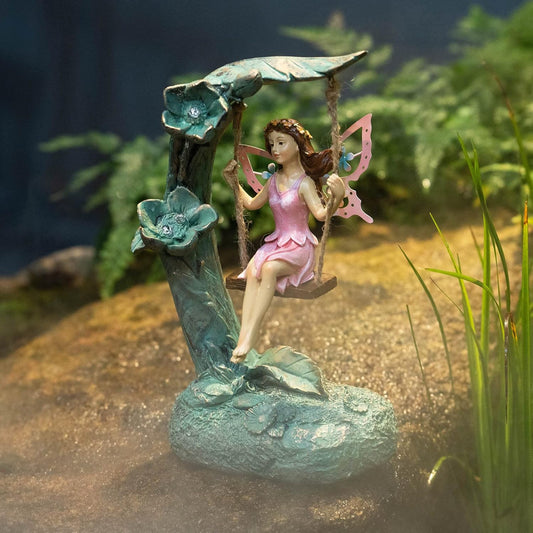 Garden Flower Fairy Outdoor Statue Decor Funny Swing Fairy Ornaments Figurines for Patio Lawn Yard Porch Outside Garden Gifts,9.05 Inches Tall ﻿ ﻿ ﻿