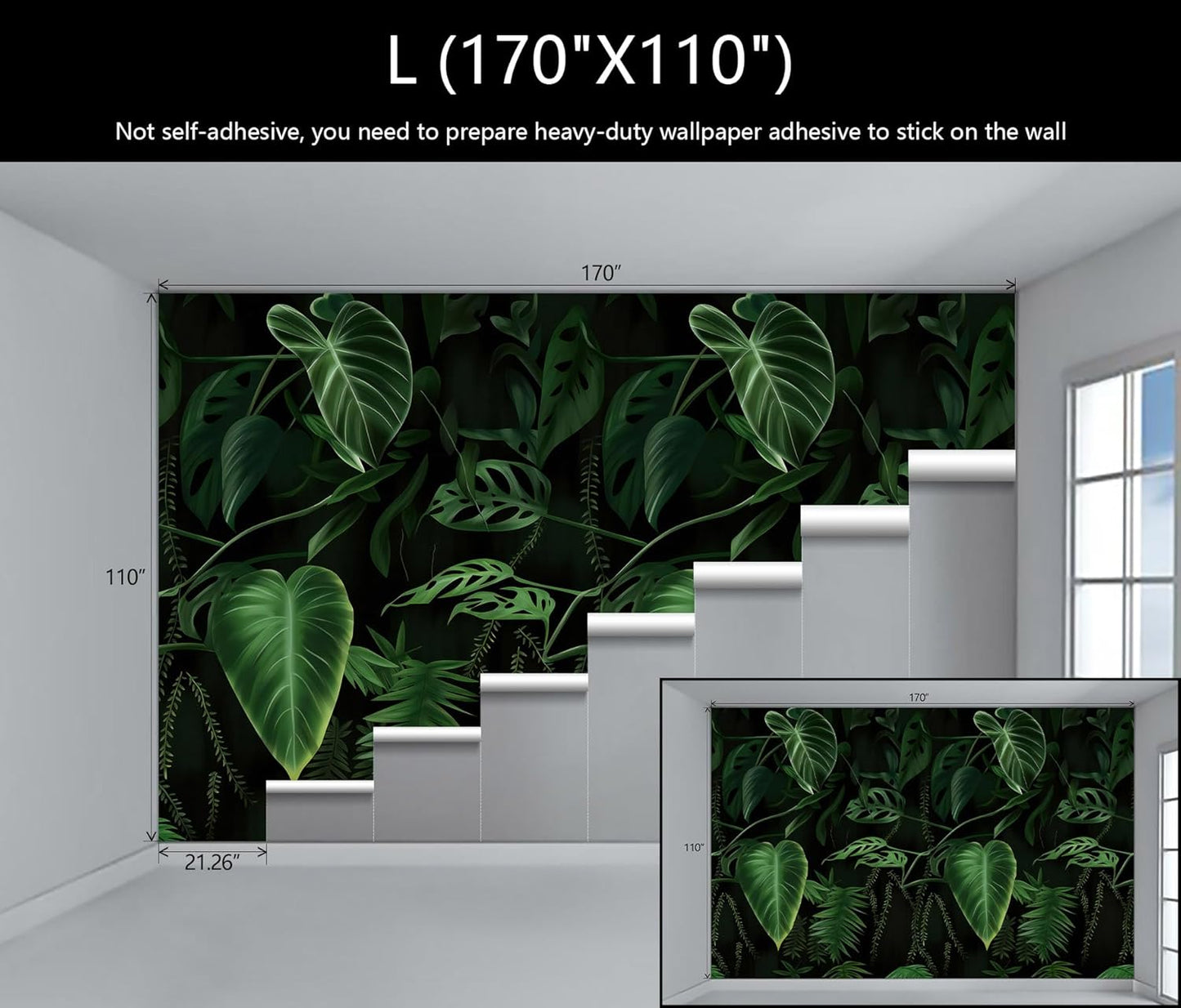 WFBHUA-Green Banana Leaf Wallpaper Mural Tropical Jungle Botanical Leaves Wallpaper for Living Room Bedroom(Not Peel and Stick)