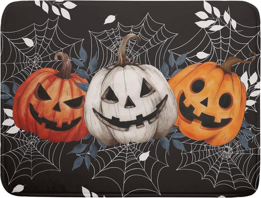 Halloween Dish Drying Mat for Kitchen Counter Spooky Pumpkins Spiderweb Super Absorbent Reversible Microfiber Kitchen Countertop Protector Dishes Pad Large 18x24 inch