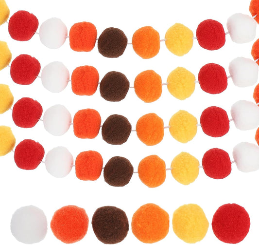 PATIKIL 26Ft Pom Pom Garland Decorations, 4Pcs Colorful Felt Ball Garland Banner Cute Rainbow Pompom Hanging Decorations for Tree Ornaments Decor, Yellow/Brown/Gold Tone/White/Orange/Red