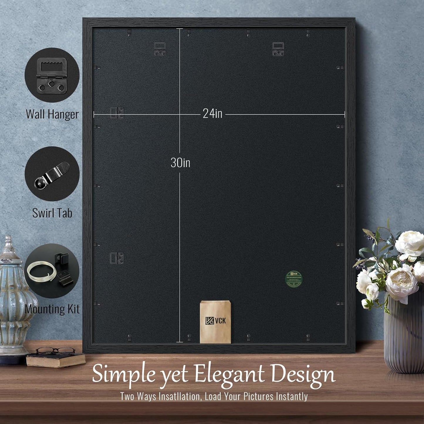 VCK 24x30 Poster Frames Set of 3, Black Solid Wood Picture Frame, Textured Exclusive Gallery Frame - Wall Hanging