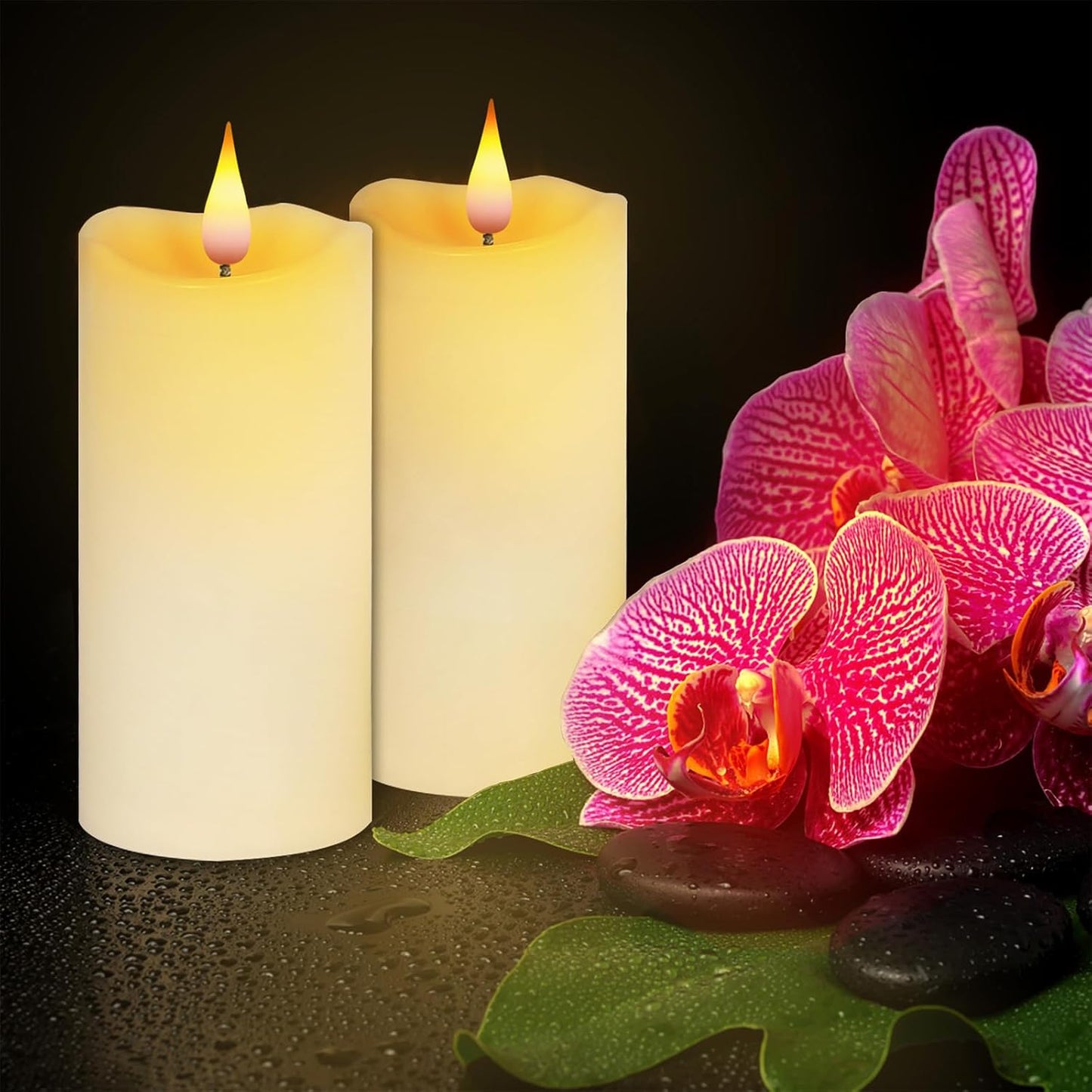 Aignis Indoor Flameless LED Candles Battery Operated with Remote Timer and Unique Double-Color Flame for Home/Wedding/Holiday Decor, Set of 2(D 2.95" x H 6")