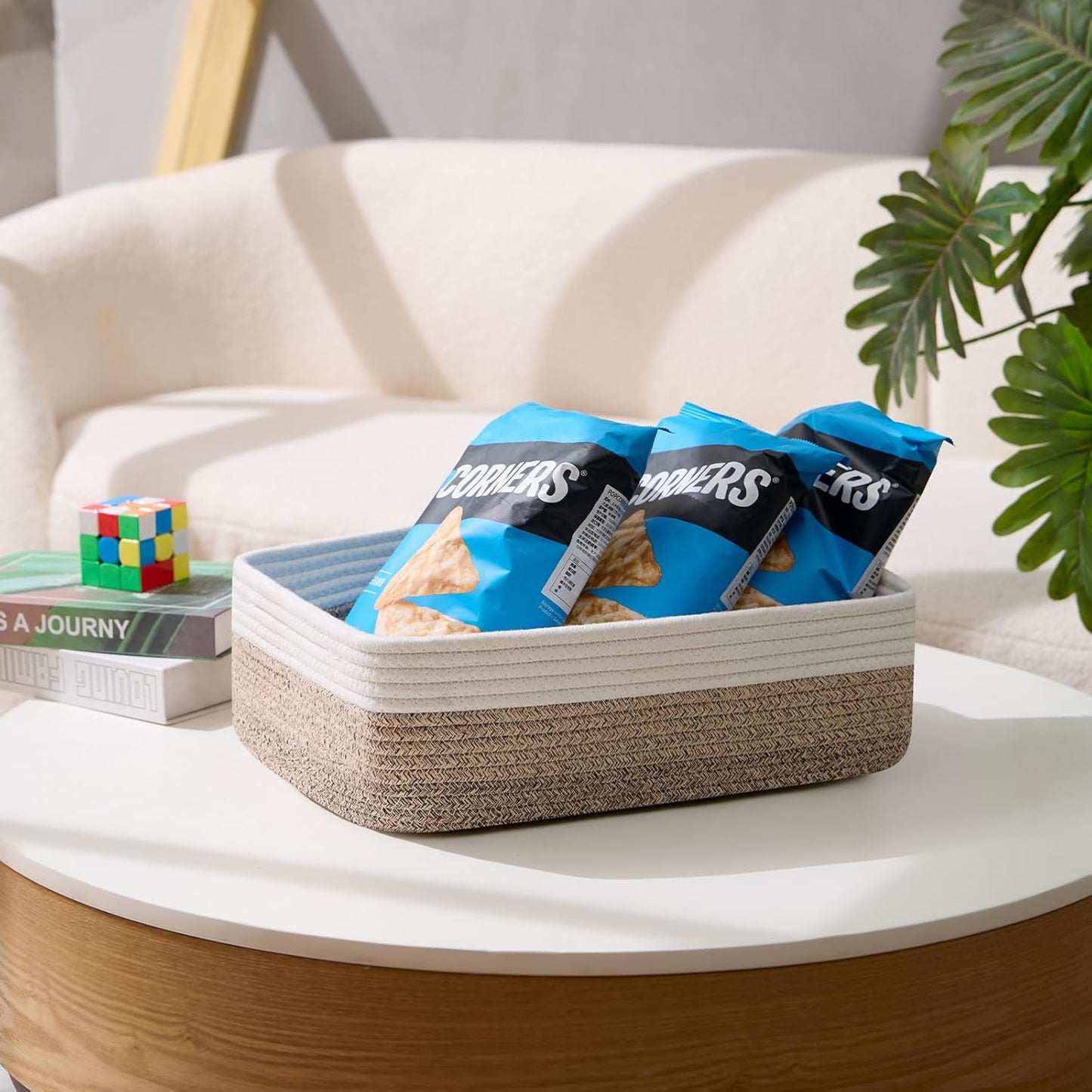 Large Shallow Organizing Baskets 15x11x5.1 Inches - Rope Woven Storage Bins for Bathroom, Shelves, Cube Closet, Gradient Brown 2 Packs