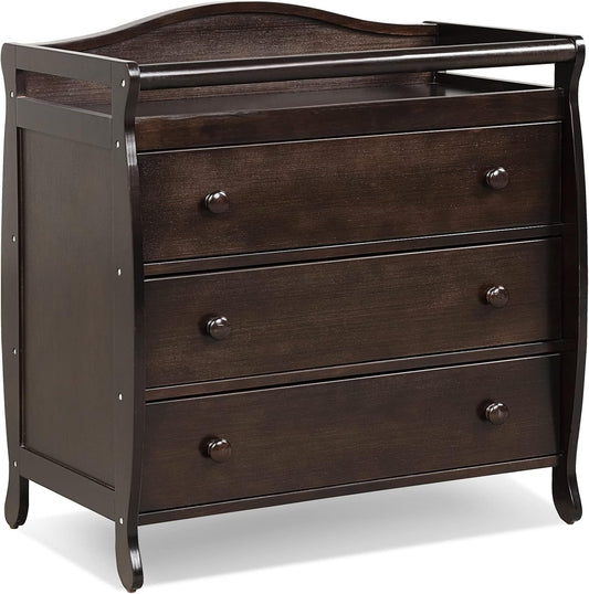 Costzon 3-Drawer Changing Table, Infant Diaper Changing Station with Drawers, Safety Rails & Strap, Baby Changing Table Dresser for Nursery, Easy Assembly (Brown)