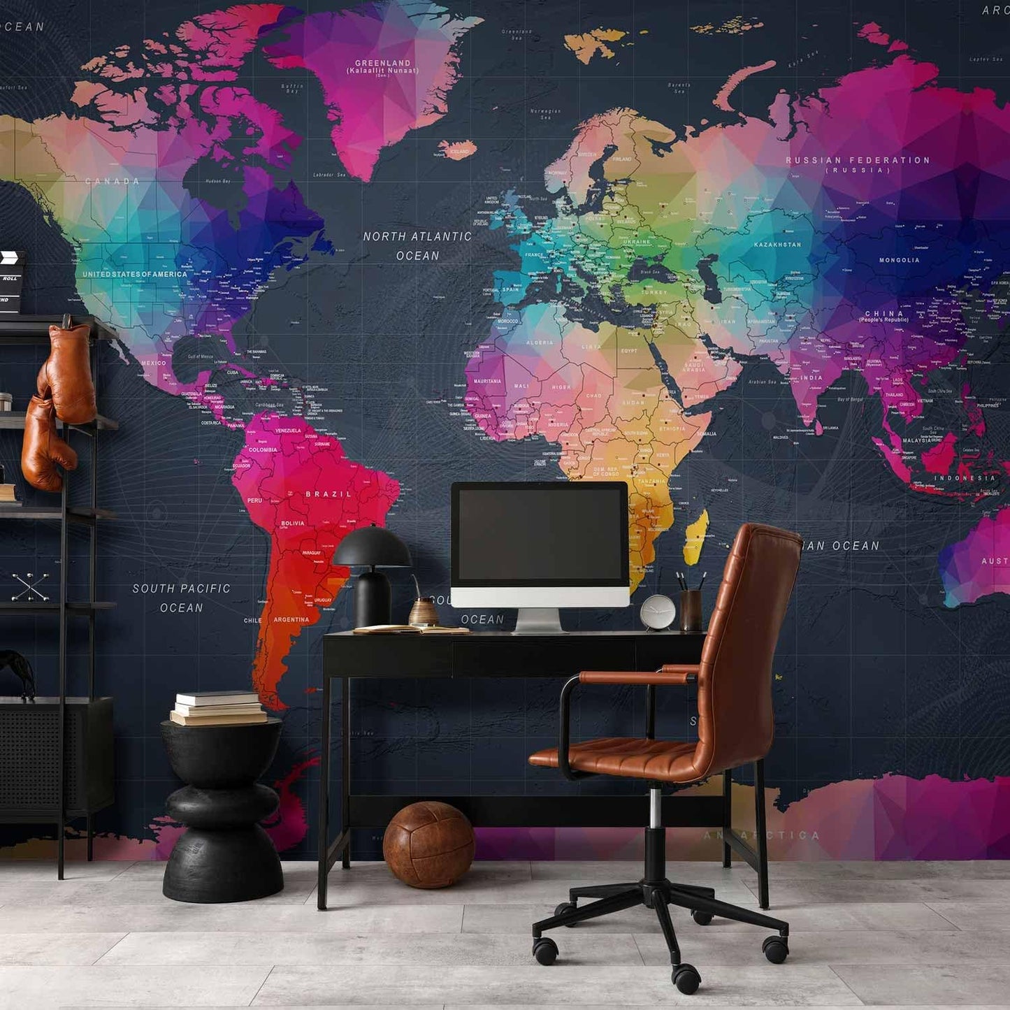 artgeist Wall Mural World Map 135"x101" - XXL Peel and Stick Self-Adhesive Wallpaper Removable Large Sticker Foil Wall Decor Print Picture Image Design Map of The World k-A-0126-a-a
