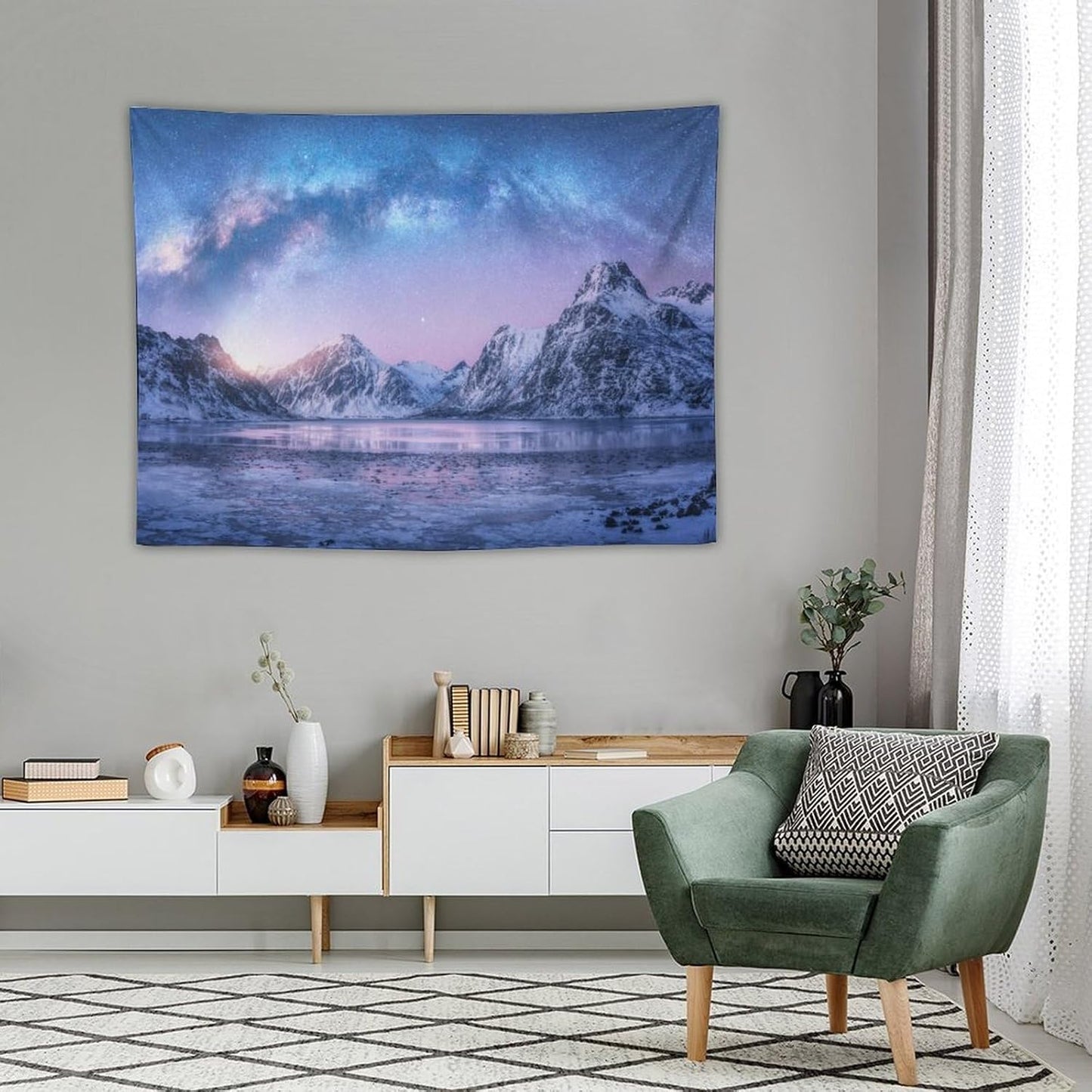 HZOHNAGO Mountain Tapestry Aurora Snow Mountain Sunset Pattern Printed Wall Tapestry Wall Hanging for Bedroom Living Room Dorm 40" W x 30" H